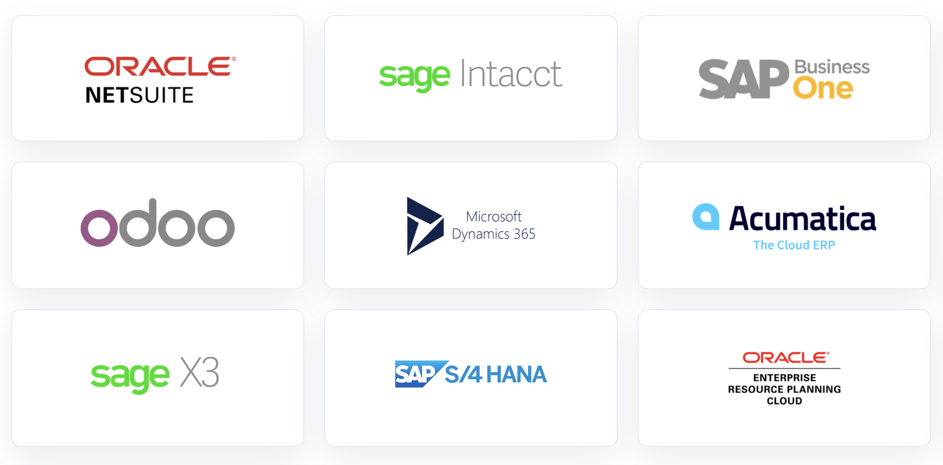 Netsuite Odoo Sage SAP One Dynamics 365 